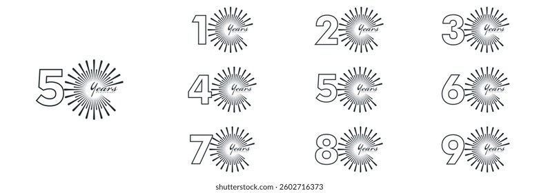 collection numbers Anniversary logo set icon vector design, black and white background