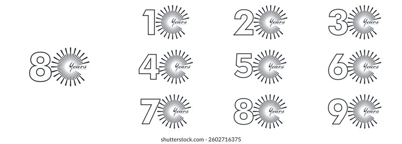collection numbers Anniversary logo set icon vector design, black and white background