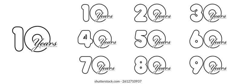 collection numbers Anniversary logo set icon vector design, black and white background