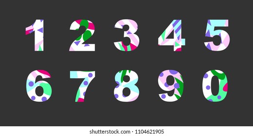 Collection of numbers with bright abstract texture. Good for any printed products, textile, invitation for a holiday and other types of design.