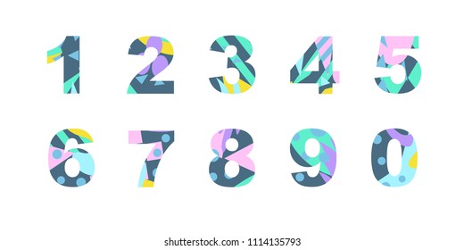 Collection of numbers with bright abstract texture. Good for any printed products, textile, invitation for a holiday and other types of design.