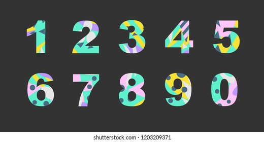 Collection of numbers with bright abstract texture. Good for any printed products, textile, invitation for a holiday and other types of design.