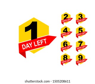 Collection of numbers calculated with the words left days underneath .Promotional banners. Collection badges sale, landing page, banner.