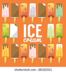 Collection of numbers ice-creams vector images, sweet, with chocolate, glaze and fruits. Flat layered modern vector illustration and design element. Refreshing in summer time