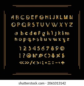 Collection Of Numbers, Letters And Punctuation Marks In Retro Style. Art Deco Font.