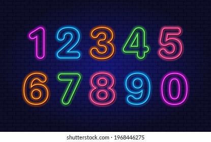 Collection of Numbers. Neon design element for banner, site. Glowing Contour Vector Numbers. 