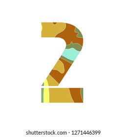 A collection of numbers with a pattern of wavy multicolored lines. Number two