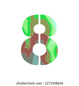 A collection of numbers with a pattern of wavy multicolored lines. Number eight