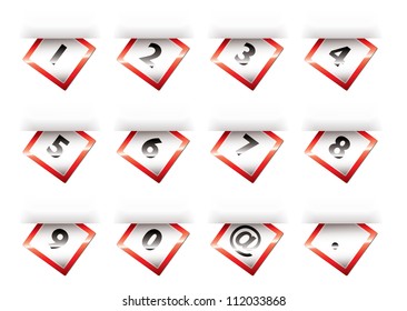 Collection of numbers tabs on paper with shadow effect