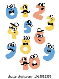  Collection of numerals for kids learning counting or mathematics. Wild monsters for children studying arithmetics.