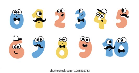  Collection of numerals for kids learning counting or mathematics. Wild monsters for children studying arithmetics.