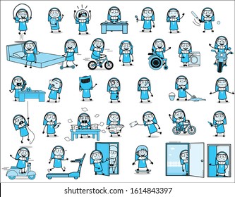 Collection of Nun Lady - Set of Concepts Vector illustrations