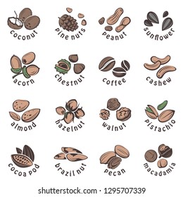 collection of nuts and seeds icons