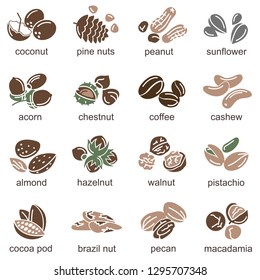 collection of nuts and seeds icons
