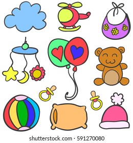 Collection of object baby set doodle