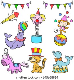 Collection object colorful circus doodle