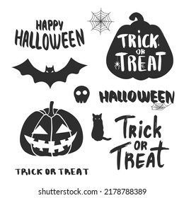 Collection object isolated for Halloween, pumpkin, lettering, web, face, hand for design backgrond banner