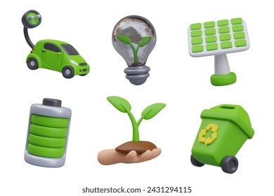 Collection of objects for ecological concepts. Color icons for green energy