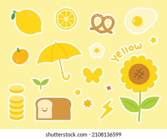 A collection of objects related to yellow. flat design style vector illustration.