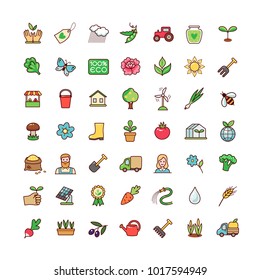 Collection of objects and symbols for agriculture. Set of cartoon icons isolated on white background. 