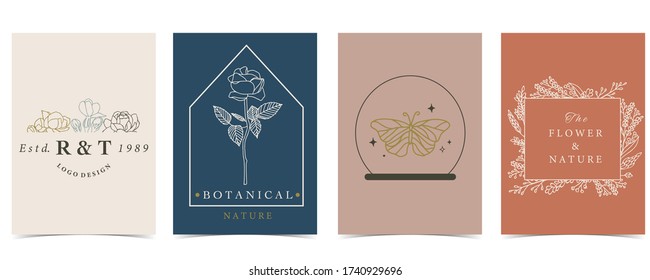Collection of occult background set with butterfly,flower.Editable vector illustration for website, invitation,postcard and sticker