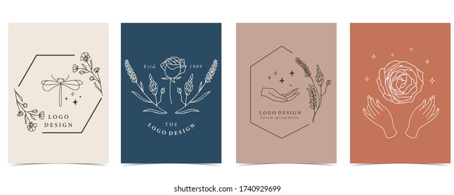 Collection of occult background set with dragonfly,flower.Editable vector illustration for website, invitation,postcard and sticker