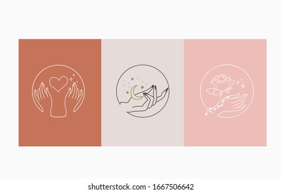 Collection of occult background set with hand, rose,moon.Editable vector illustration for website, invitation,postcard and sticker