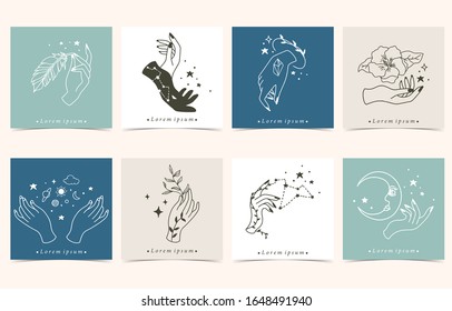 Colección de fondo oculto con mano, flor, flecha, luna.Ilustración vectorial editable para sitio web, invitación, postal y pegatina