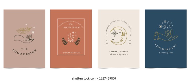 Collection of occult background set with hand,planet,feather,moon.Editable vector illustration for website, invitation,postcard and sticker