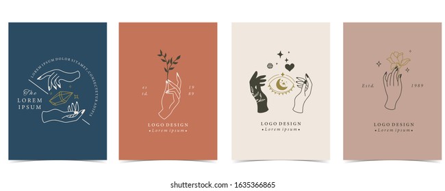 Collection of occult background set with hand,planet,heart,moon.Editable vector illustration for website, invitation,postcard and sticker