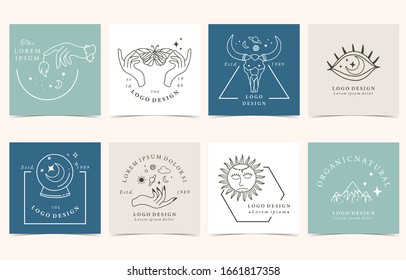 Colección de fondo oculto con mano,sol,wild,mariposa.Ilustración vectorial editable para sitio web, invitación, postal y pegatina