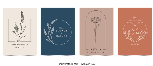 Collection of occult background set with lavender,flower.Editable vector illustration for website, invitation,postcard and sticker