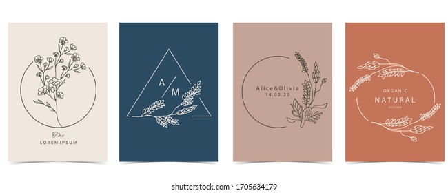 Collection of occult background set with lavender,flower.Editable vector illustration for website, invitation,postcard and sticker