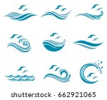 collection of ocean logo with waves and seagulls