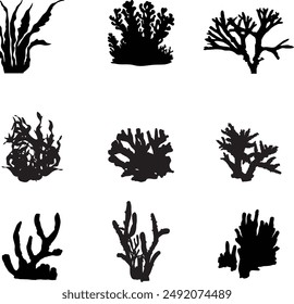 A collection of ocean plant silhouettes for artwork compositions