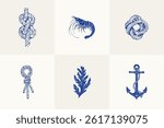 Collection of ocean and sea-themed vector illustrations. Includes waves, marine animals, shells, boats, and underwater elements. Perfect for summer designs and nature projects.