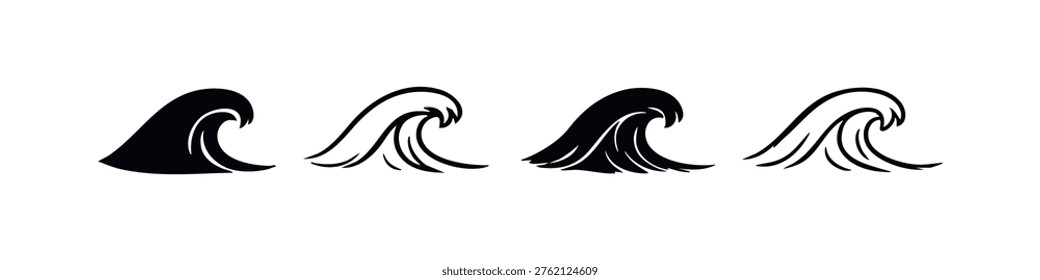 Collection of Ocean Wave Vector Icons, Water and Surf Graphics