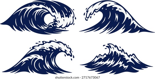 Collection of ocean waves illustration in various styles and forms