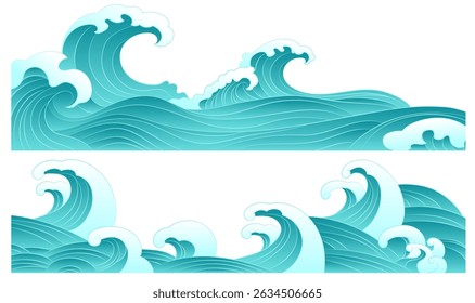Collection of ocean waves and spray illustration elements