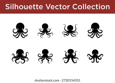 Sammlung von Tintenfisch-Silhouetten einzeln auf weißem Hintergrund