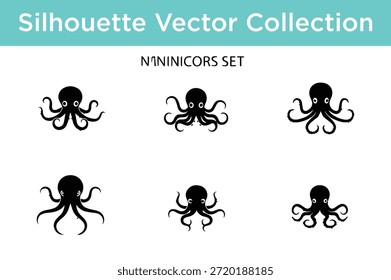 Sammlung von Tintenfisch-Silhouetten einzeln auf weißem Hintergrund
