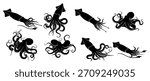 collection of octopus and squid silhouettes isolated
