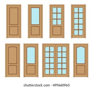 Collection office brown doors, Set Technical Drawing. Classic interior doors isolated. icon vector  doors. 