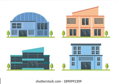 Collection of office buildings, hospital, supermarket and other business buildings vector illustration

