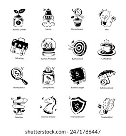 Collection of Office Doodle Icons 

