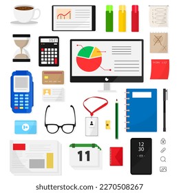 Collection of office equipment, clear and simple design elements