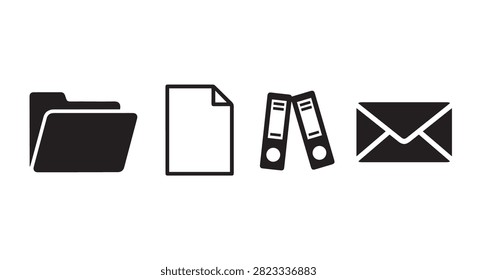 A collection of office essentials including folders, paper, binders, and an envelope, arranged neatly for professional workspace organization.