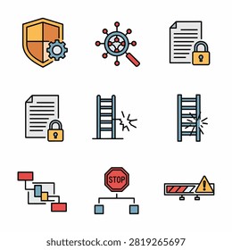 Collection of office icons including printer computer laptop phone clipboard and scissors