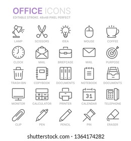 Collection of office line icons. 48x48 Pixel Perfect. Editable stroke