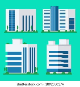 Collection Of Office Modern Building Icons. Business Buildings Logos For Office Work Isolated Architecture Set. White Skyscrapers Commercial Buildings Vector Illustration